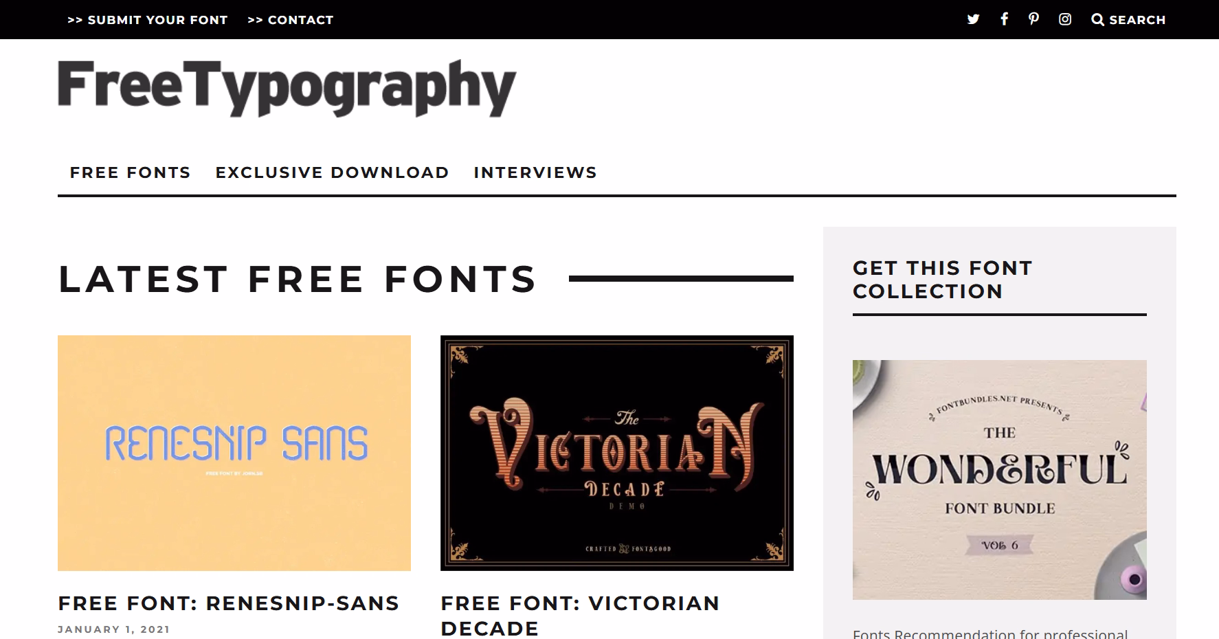 typographic blog featuring curated free font downloads