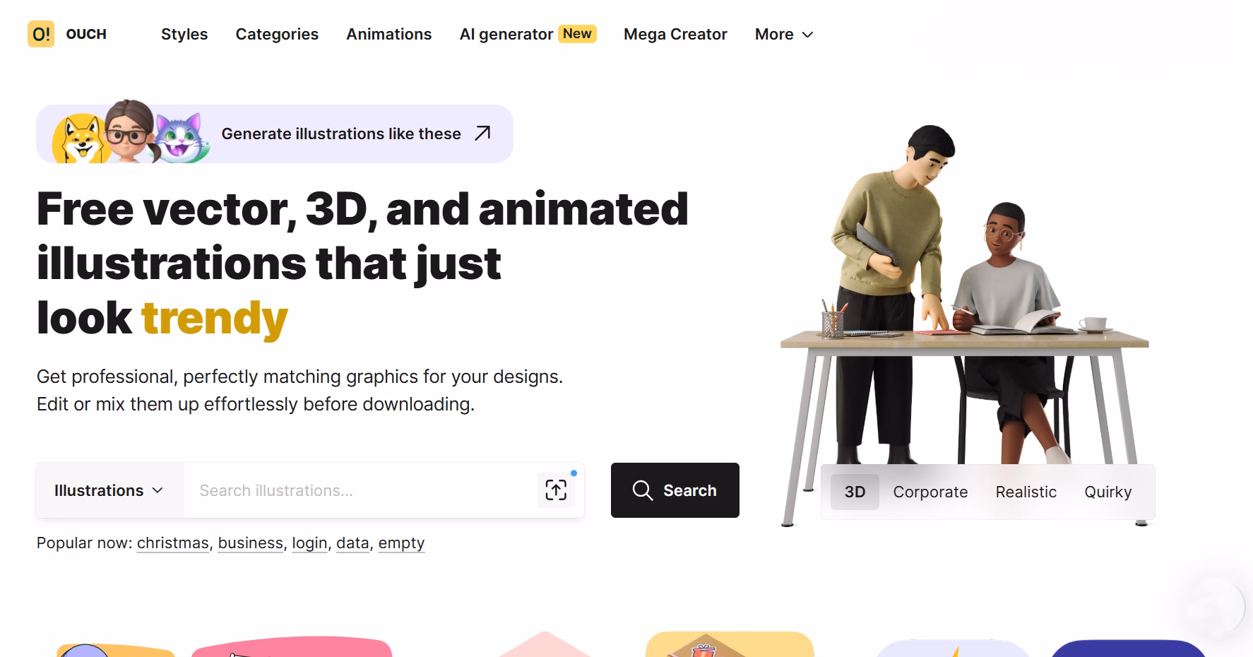 flat, 3d, and gif illustrations