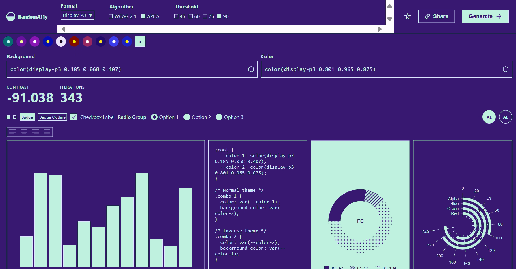 generate random, accessible color pairs for better contrast.