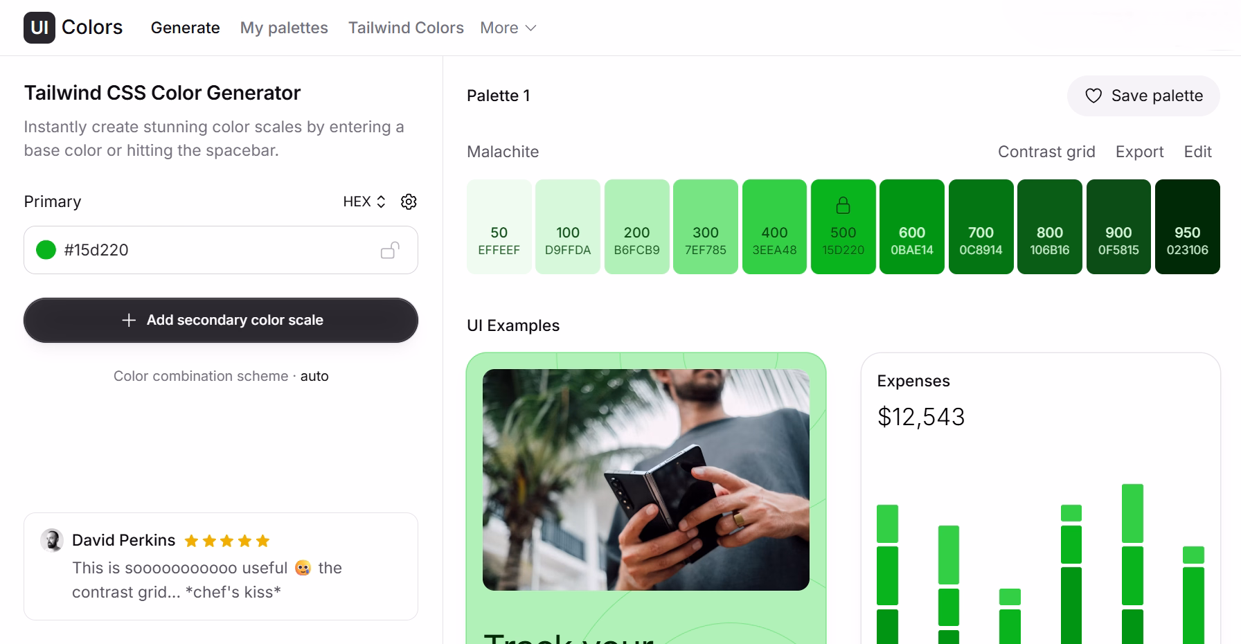 simple ui for building and exporting color palettes.